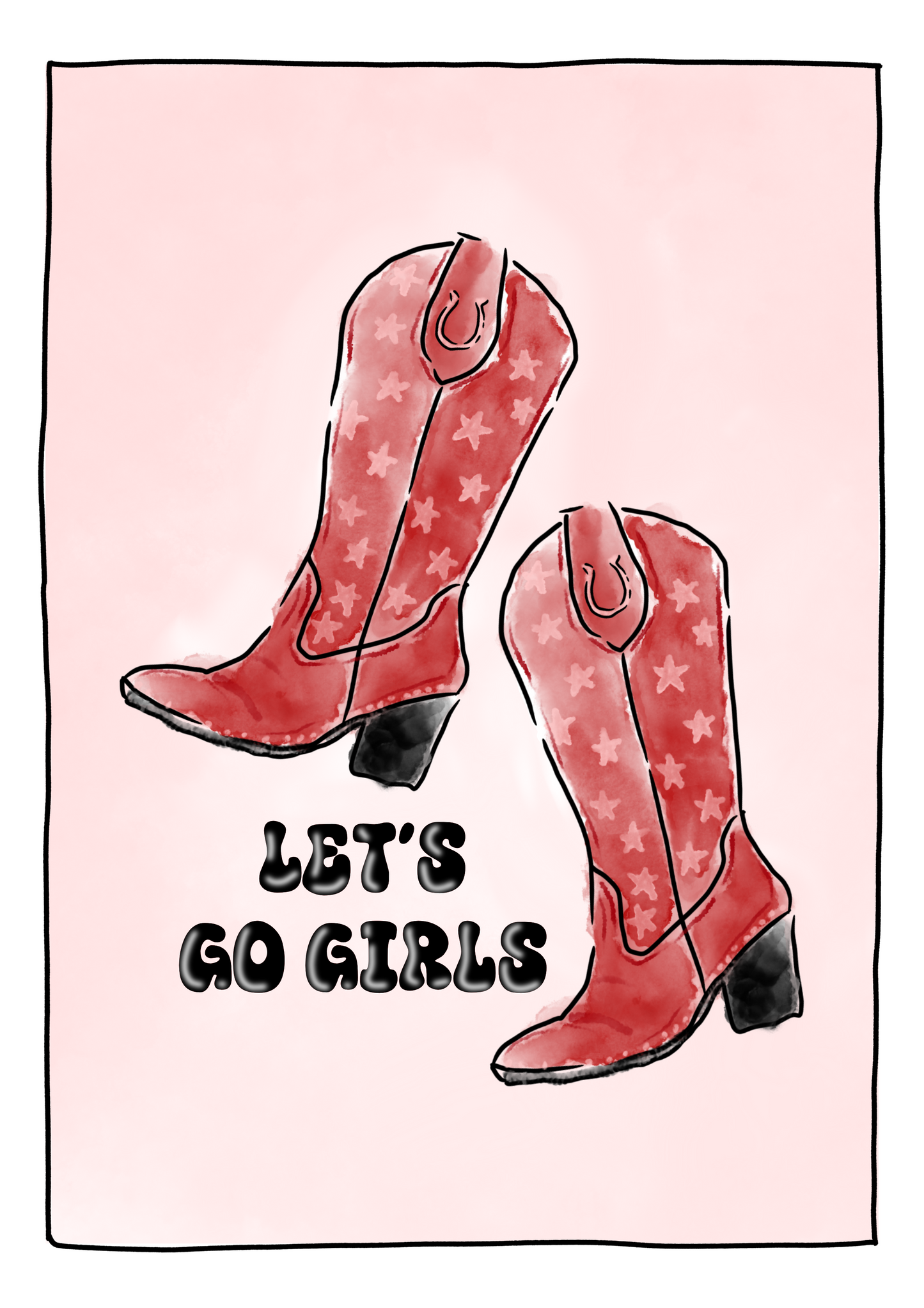 Cowgirl Boots Red Art Print, Unframed