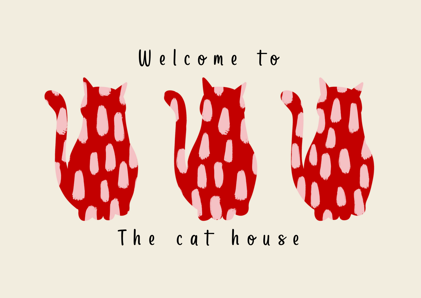 Welcome To The Cat House (Red) Art Print, Unframed