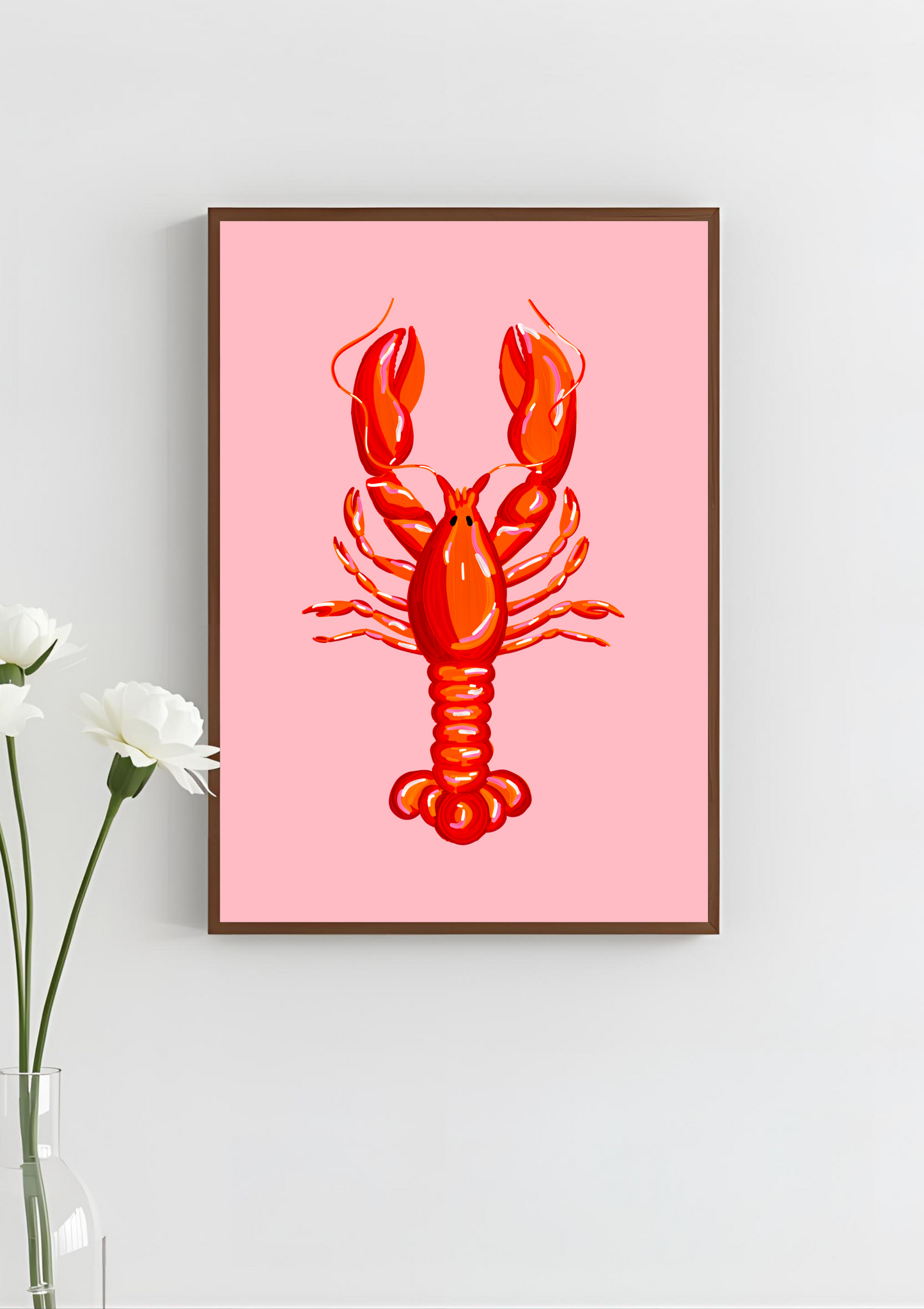 Red & Pink Lobster Art Print, Unframed