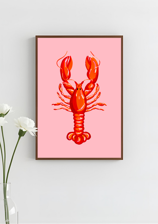 Red & Pink Lobster Art Print, Unframed
