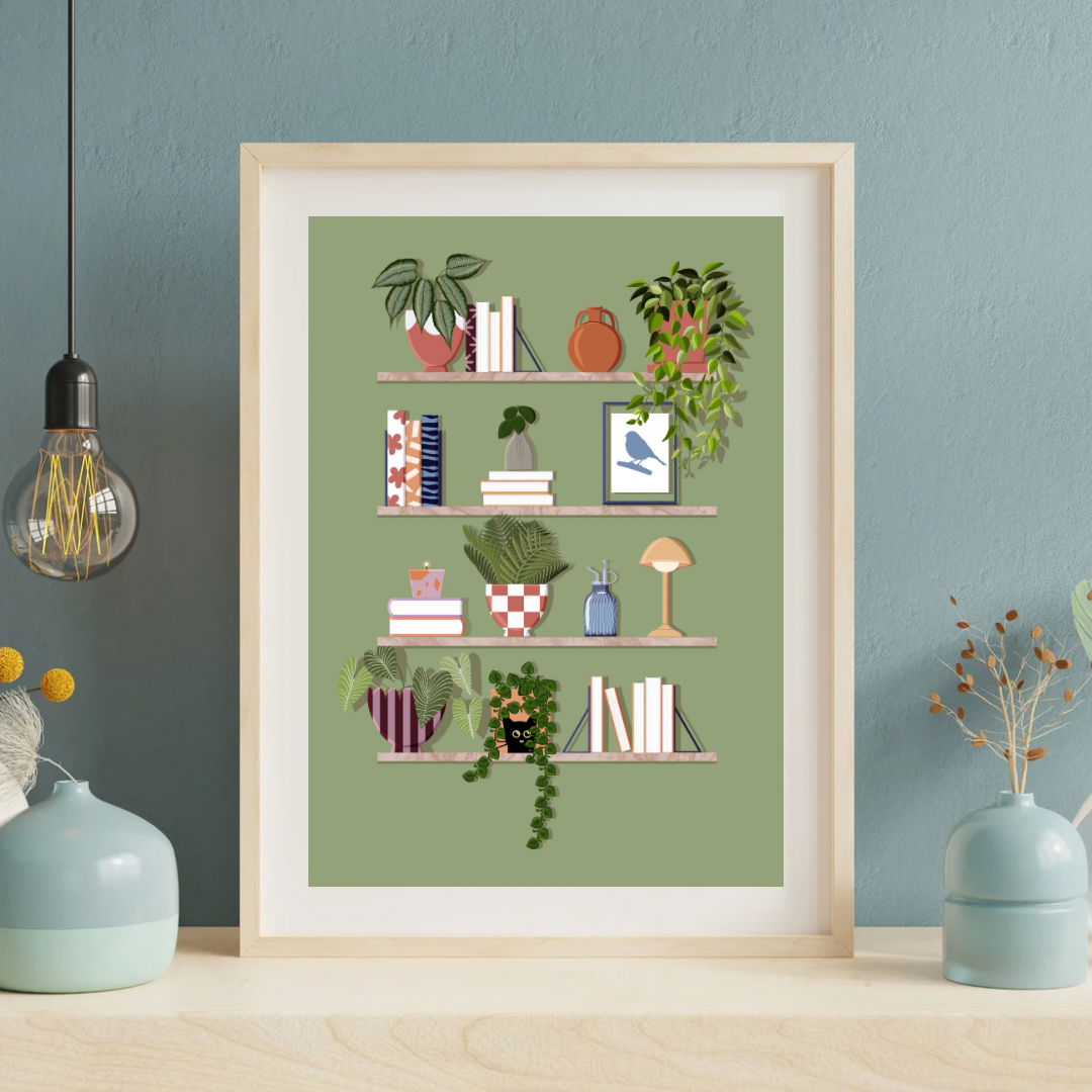 Cosy Bookshelves Art Print, Unframed