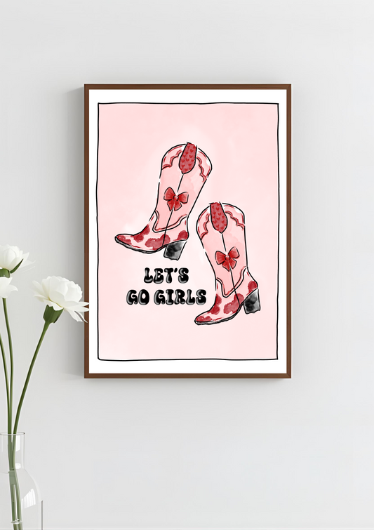 Cowgirl Boots Pink Art Print, Unframed