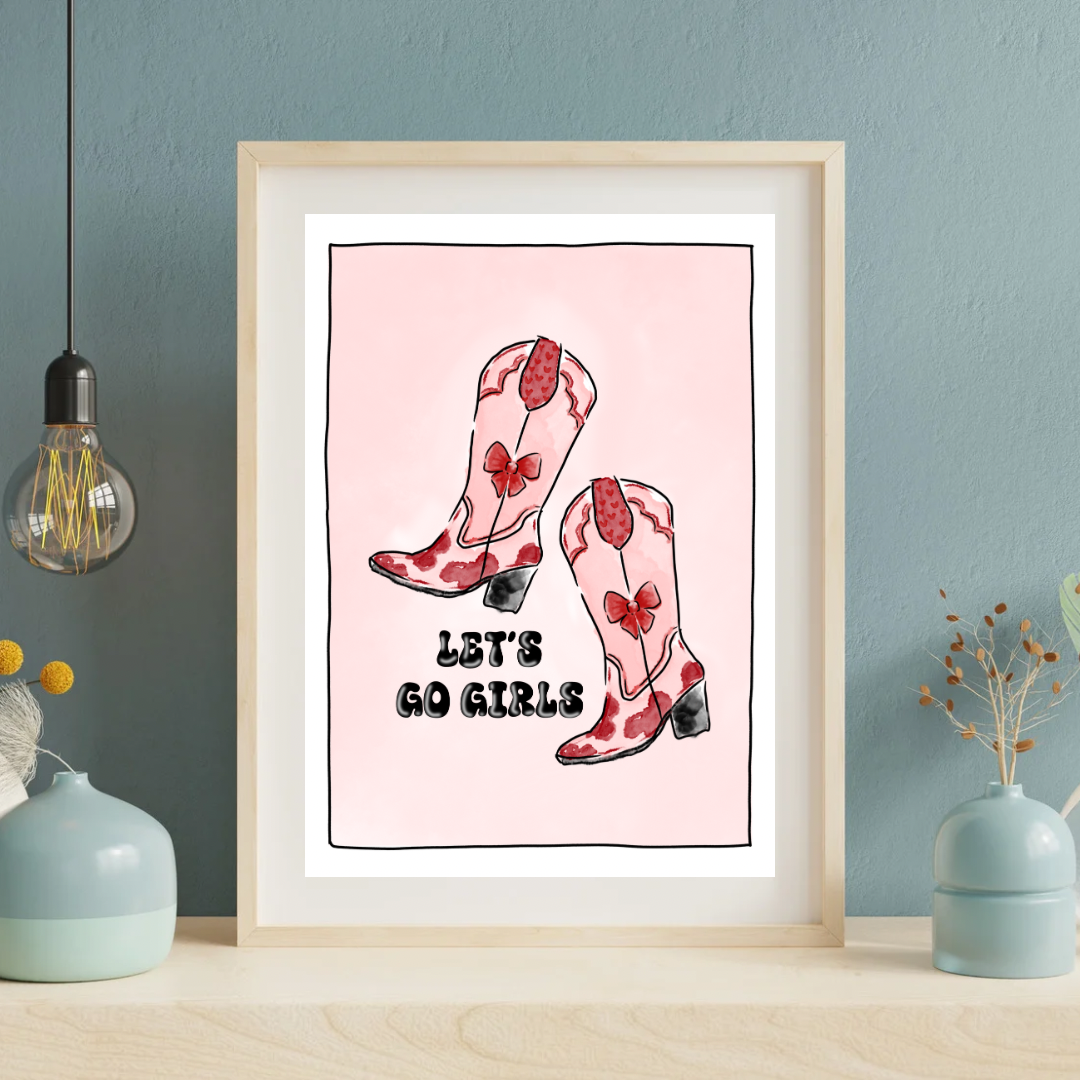 Cowgirl Boots Pink Art Print, Unframed