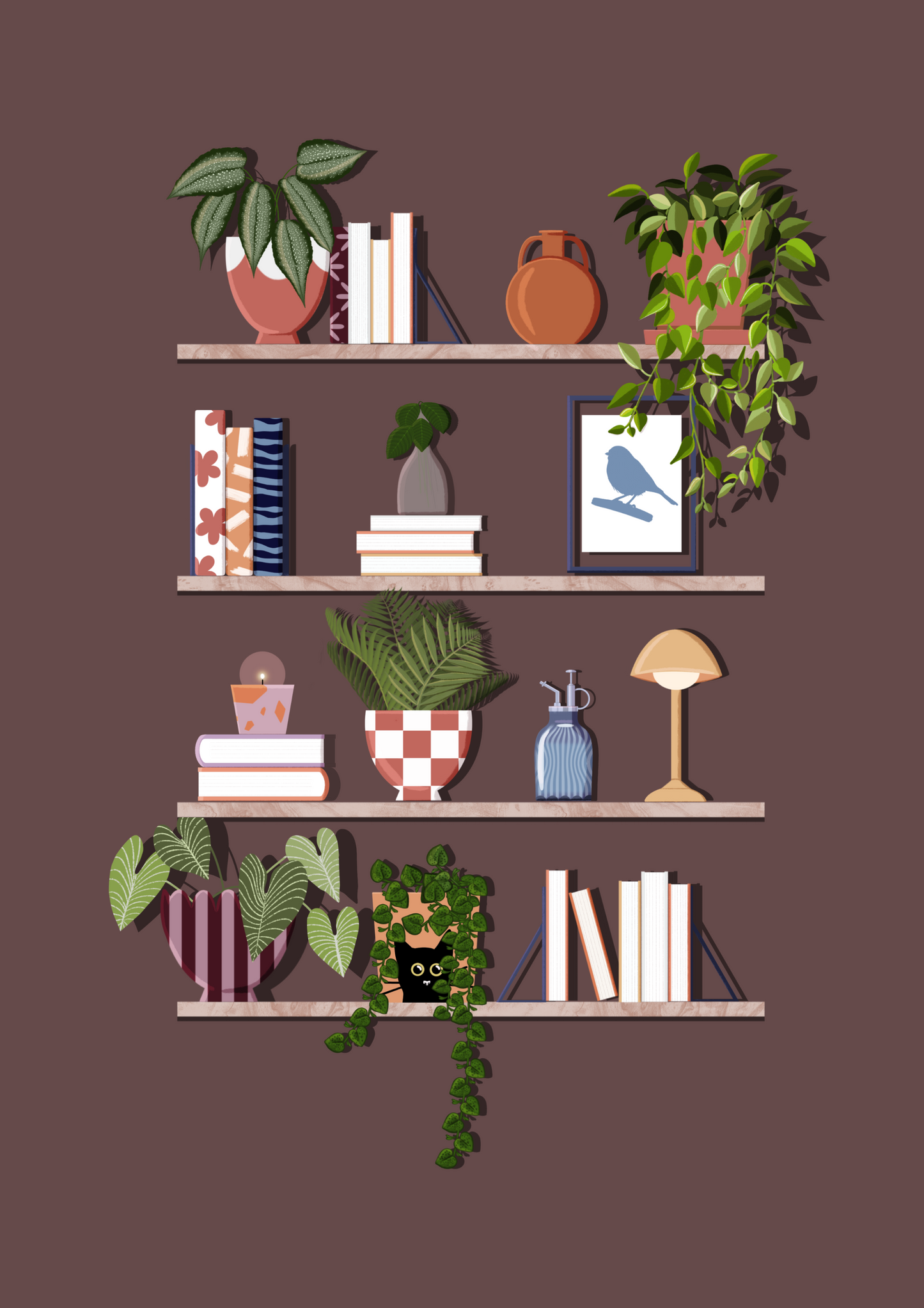 Cosy Bookshelves Art Print, Unframed