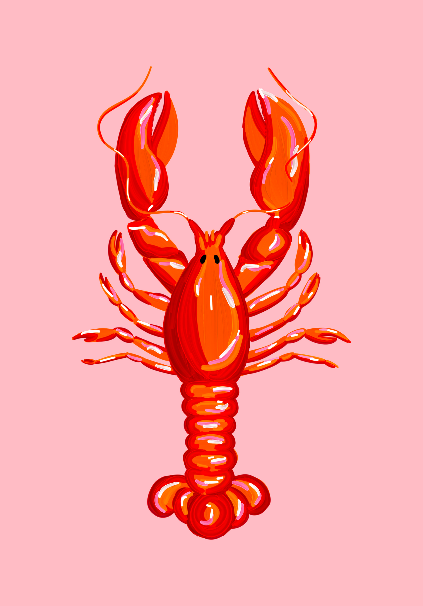 Red & Pink Lobster Art Print, Unframed