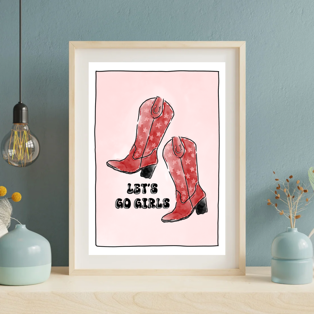 Cowgirl Boots Red Art Print, Unframed