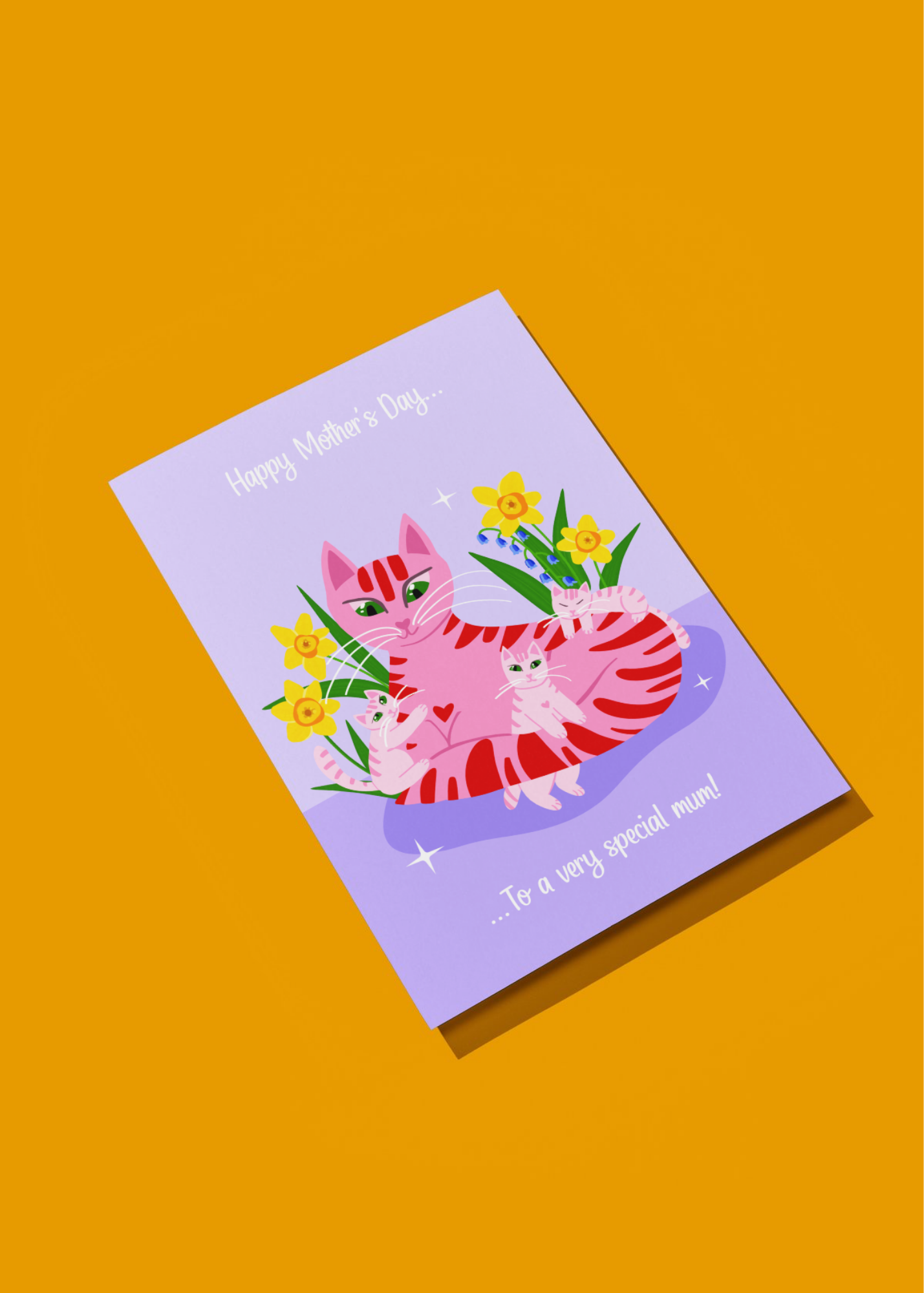 Happy Mother’s Day Greeting Card with Hand-Illustrated Cat Design 5x7” with envelope