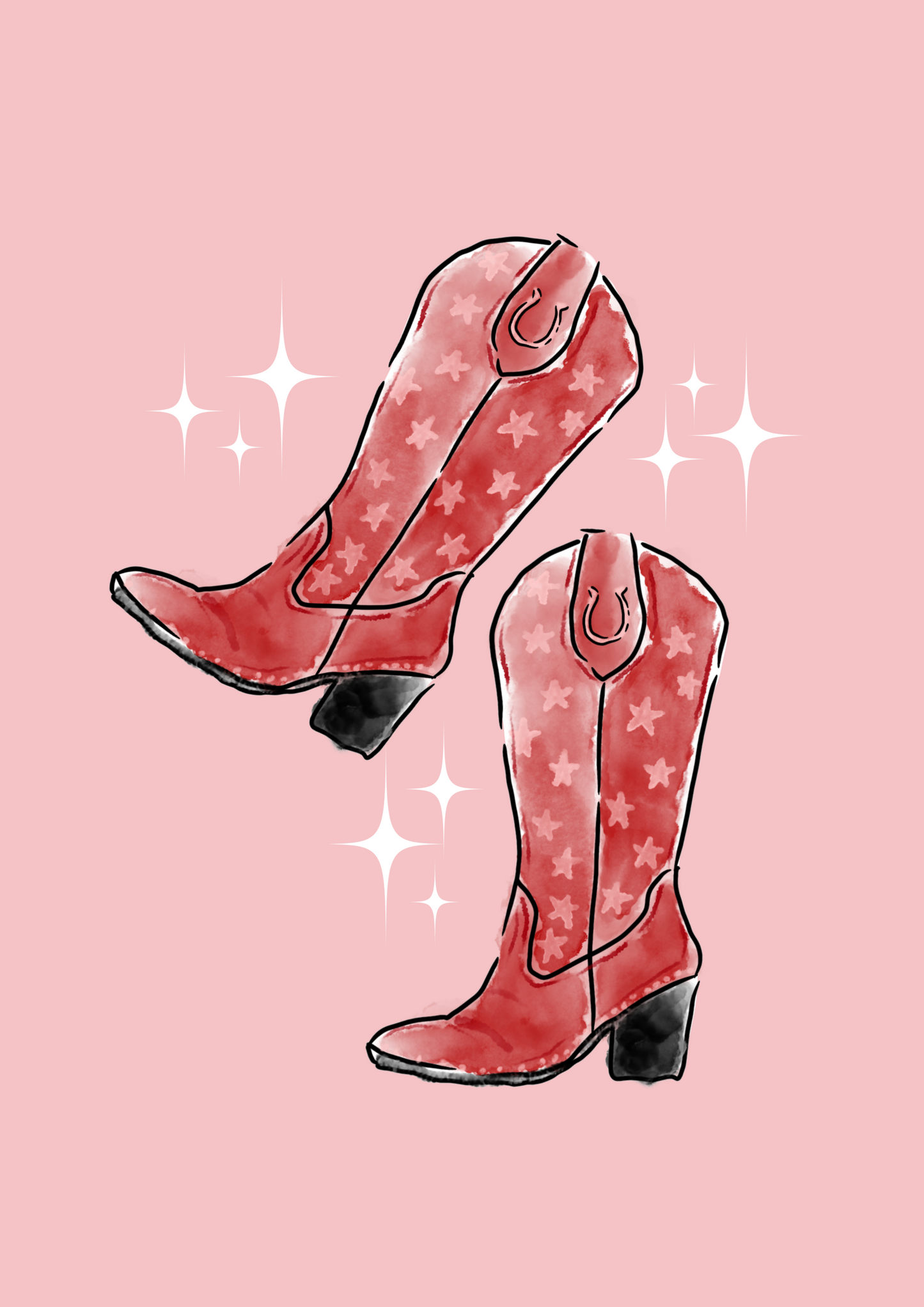 Cowgirl Boots Red Art Print, Unframed