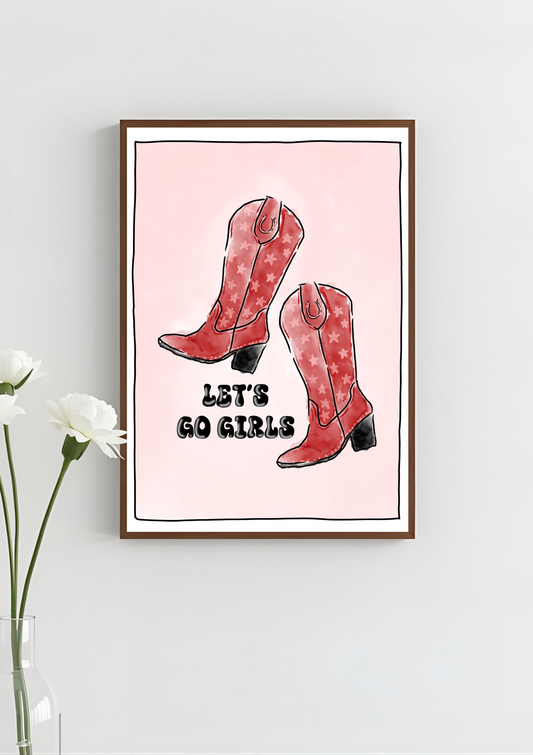 Cowgirl Boots Red Art Print, Unframed