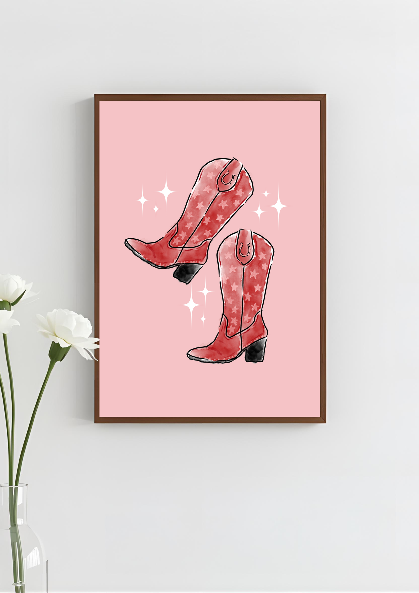 Cowgirl Boots Red Art Print, Unframed