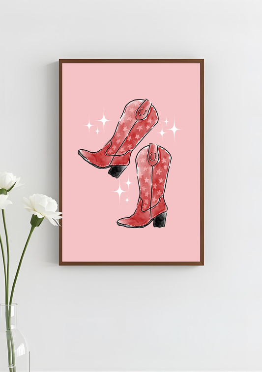 Cowgirl Boots Red Art Print, Unframed