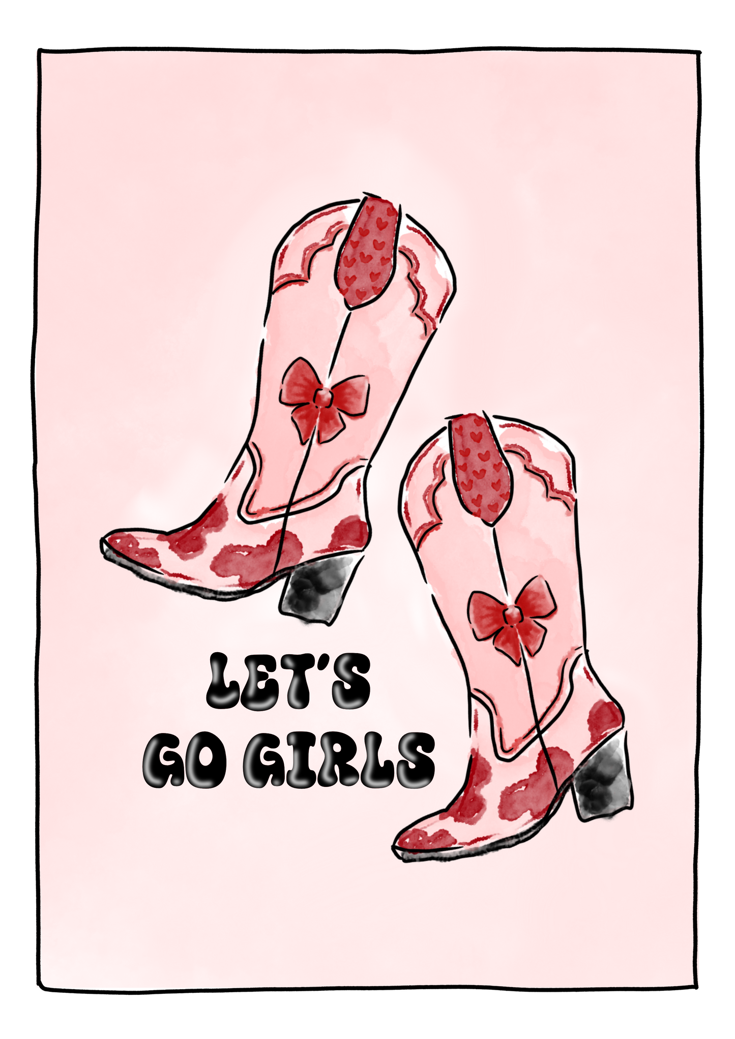 Cowgirl Boots Pink Art Print, Unframed