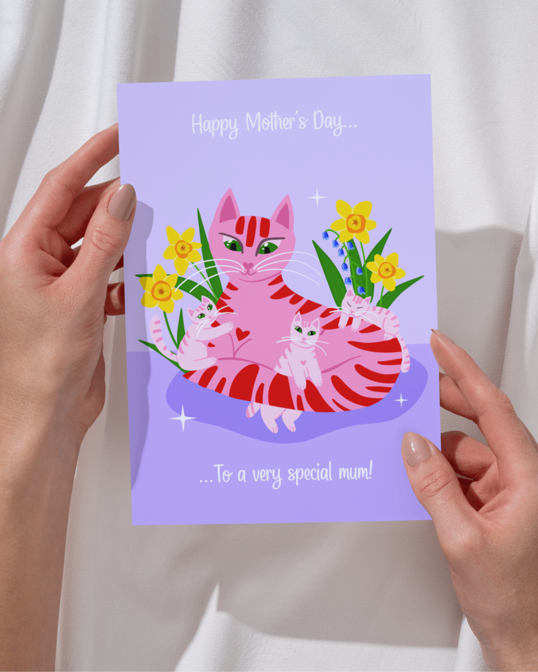 Happy Mother’s Day Greeting Card with Hand-Illustrated Cat Design 5x7” with envelope