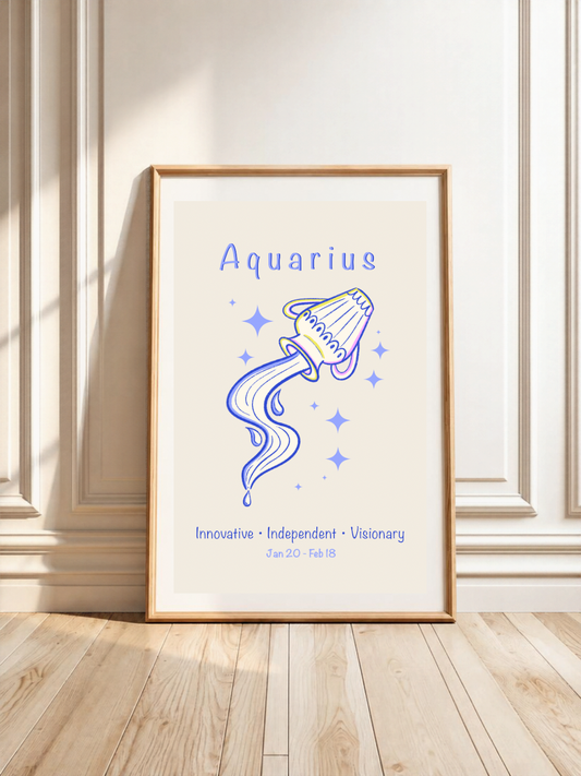 Aquarius Zodiac Star Sign Art Print A4